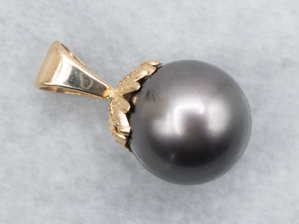 Black Pearl and Gold Pendant