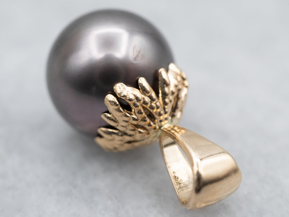 Black Pearl and Gold Pendant