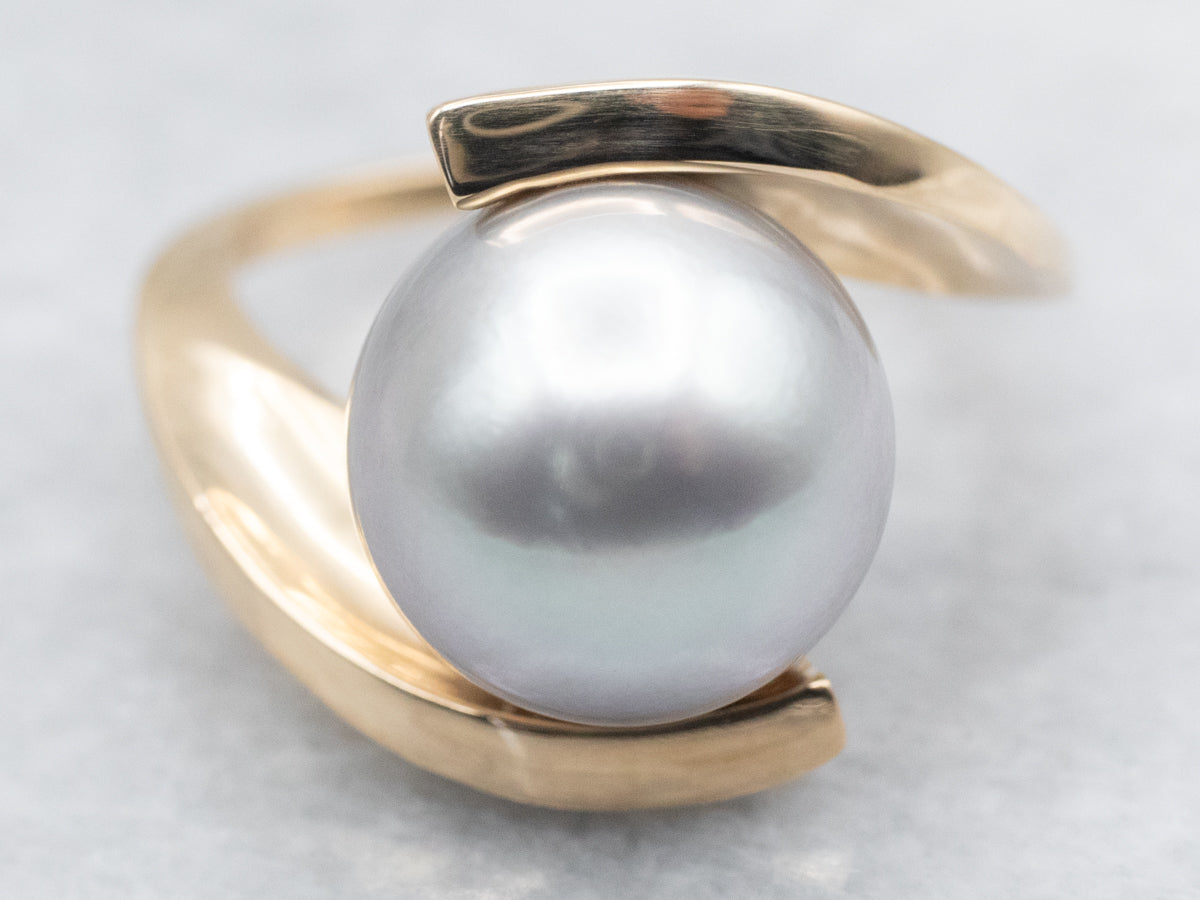 Bold Grey Pearl Cocktail Bypass Ring