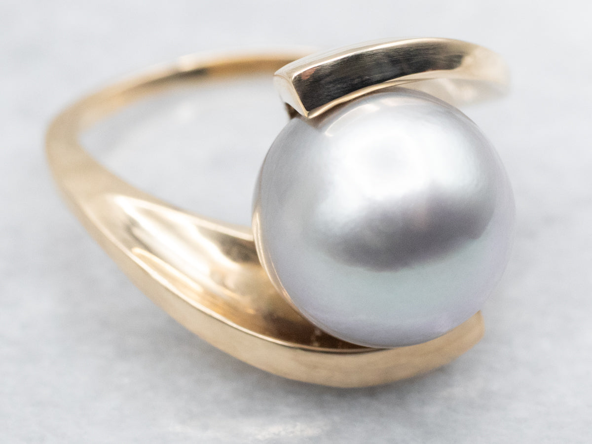 Bold Grey Pearl Cocktail Bypass Ring