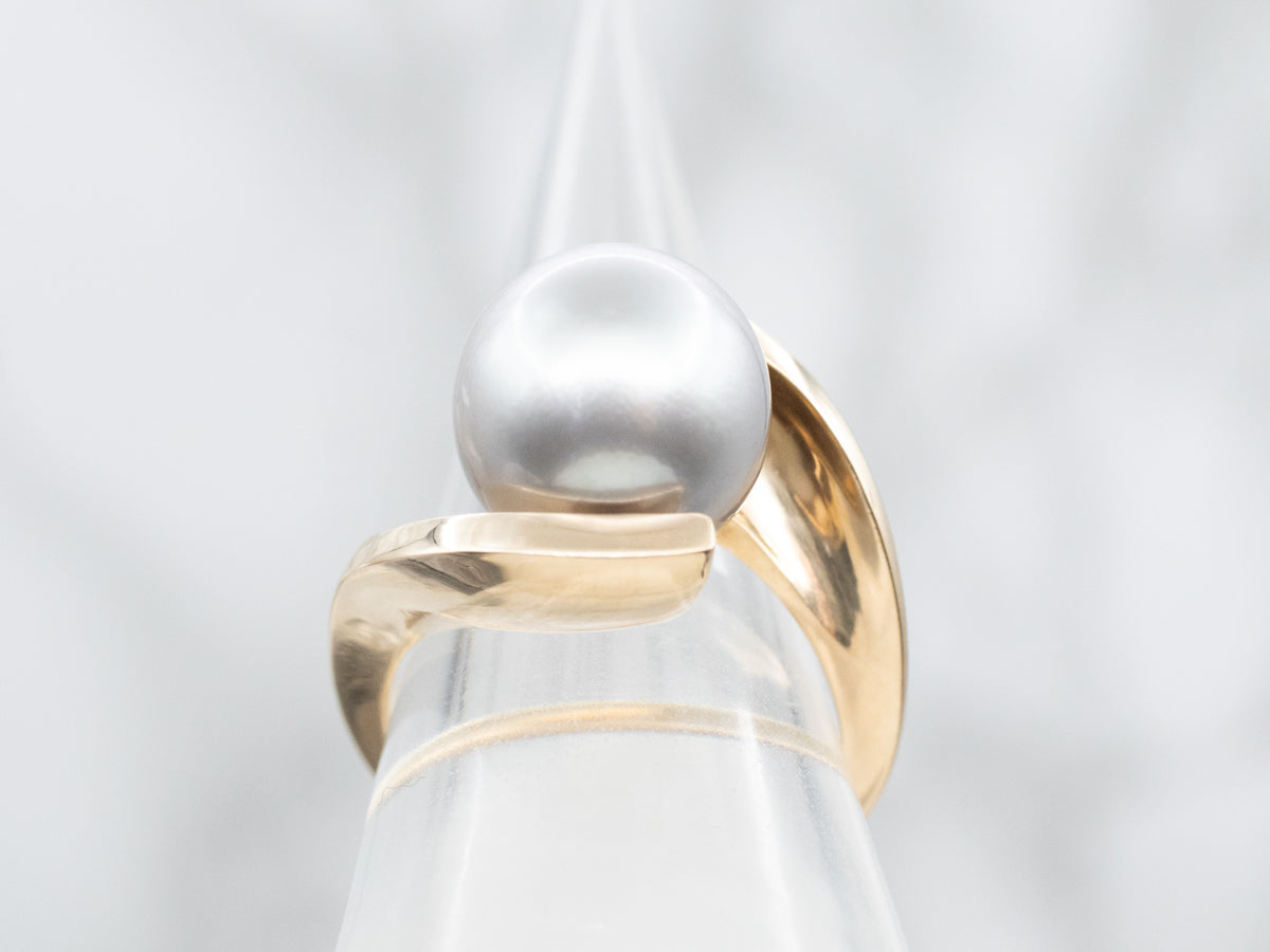 Bold Grey Pearl Cocktail Bypass Ring