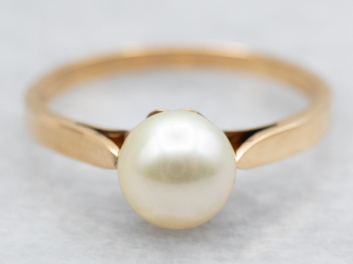 Champagne Pearl Solitaire Ring in 18-Karat Yellow Gold