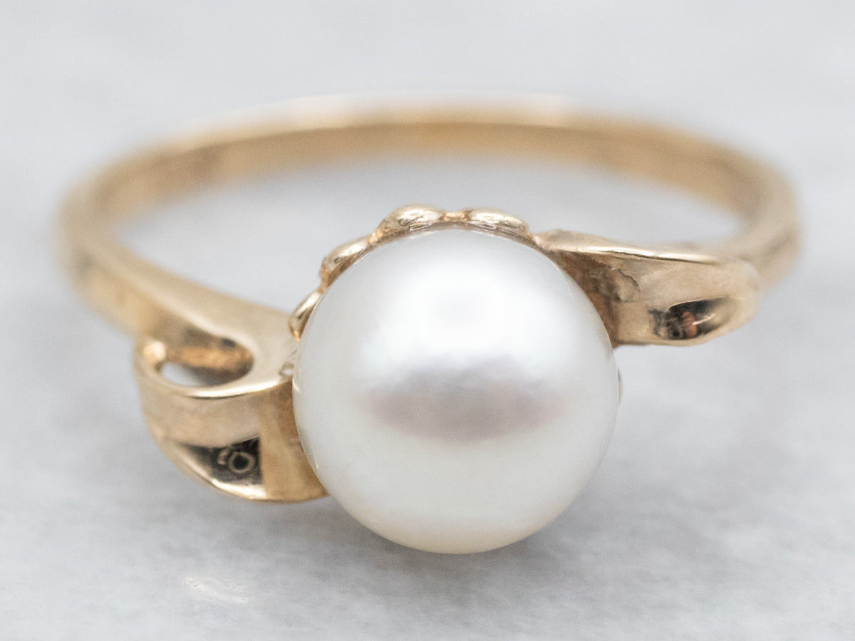 Vintage Pearl Solitaire Bypass Ring