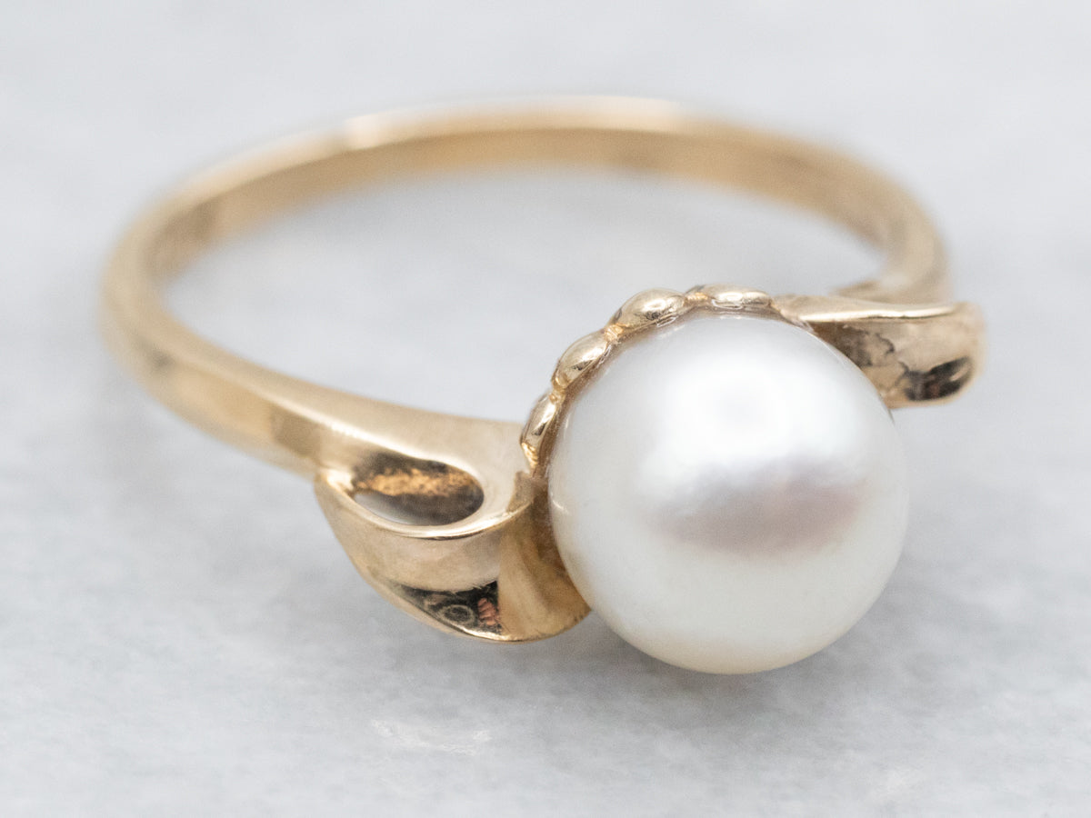 Vintage Pearl Solitaire Bypass Ring