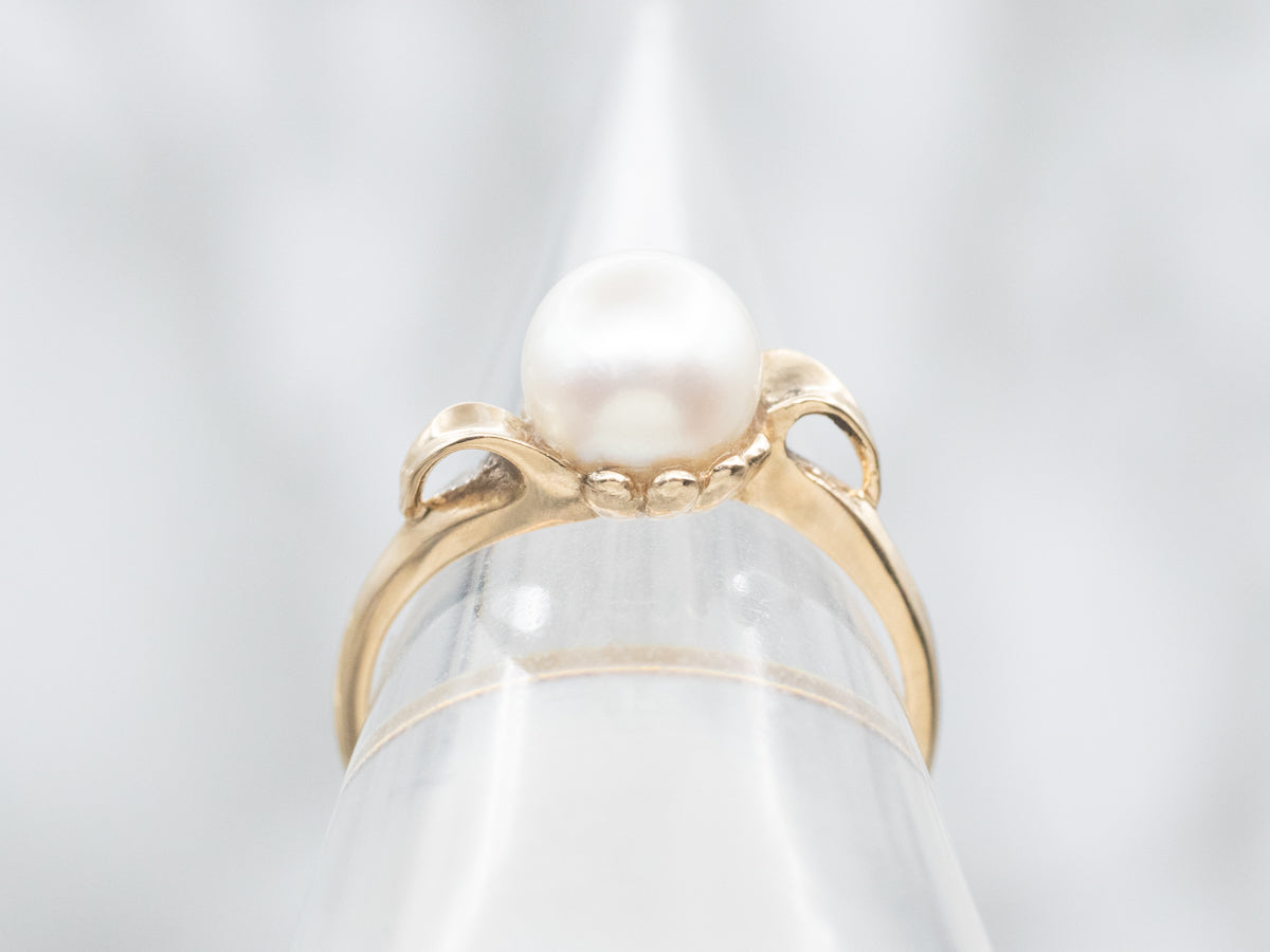 Vintage Pearl Solitaire Bypass Ring