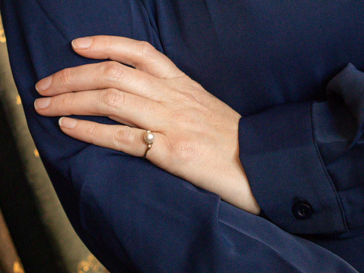 Vintage Pearl Solitaire Bypass Ring