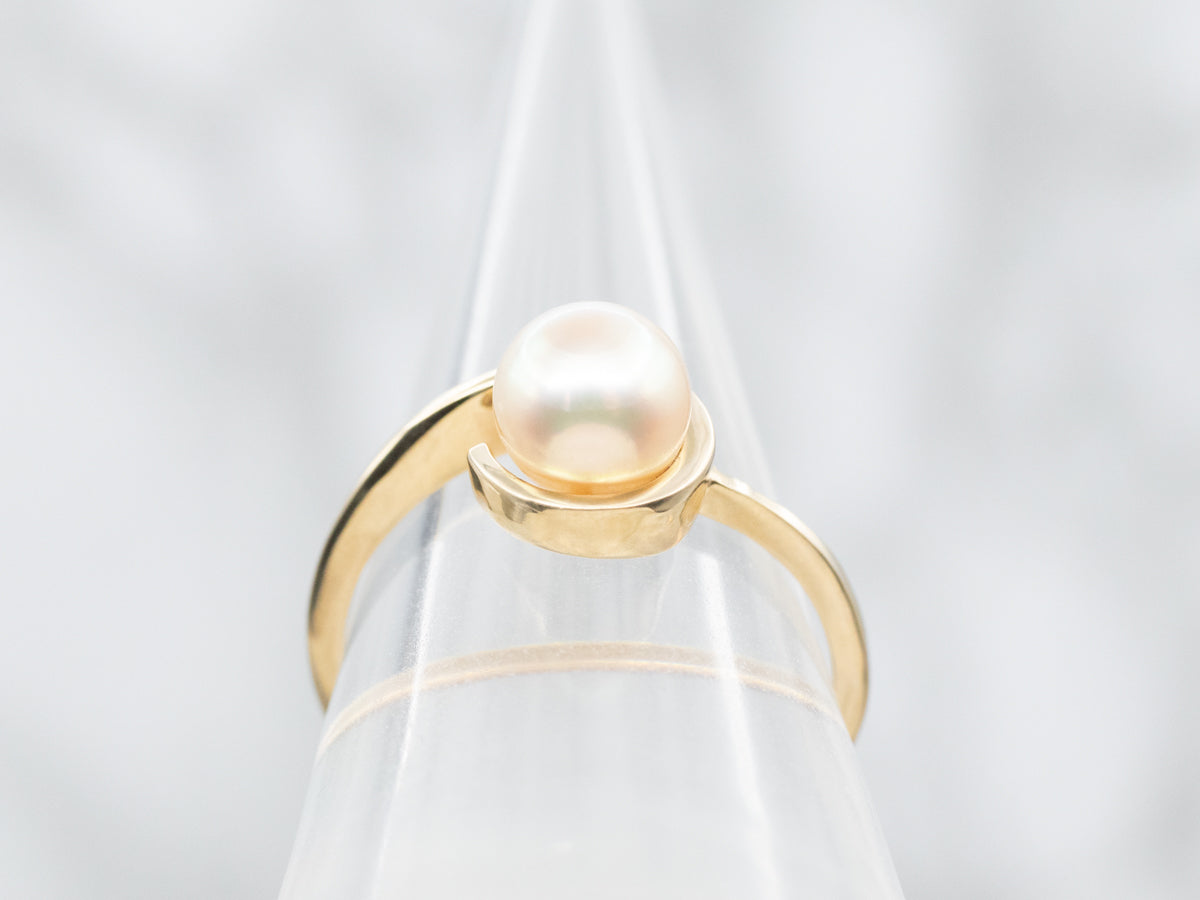 Scrolling Champagne Pearl Solitaire Ring