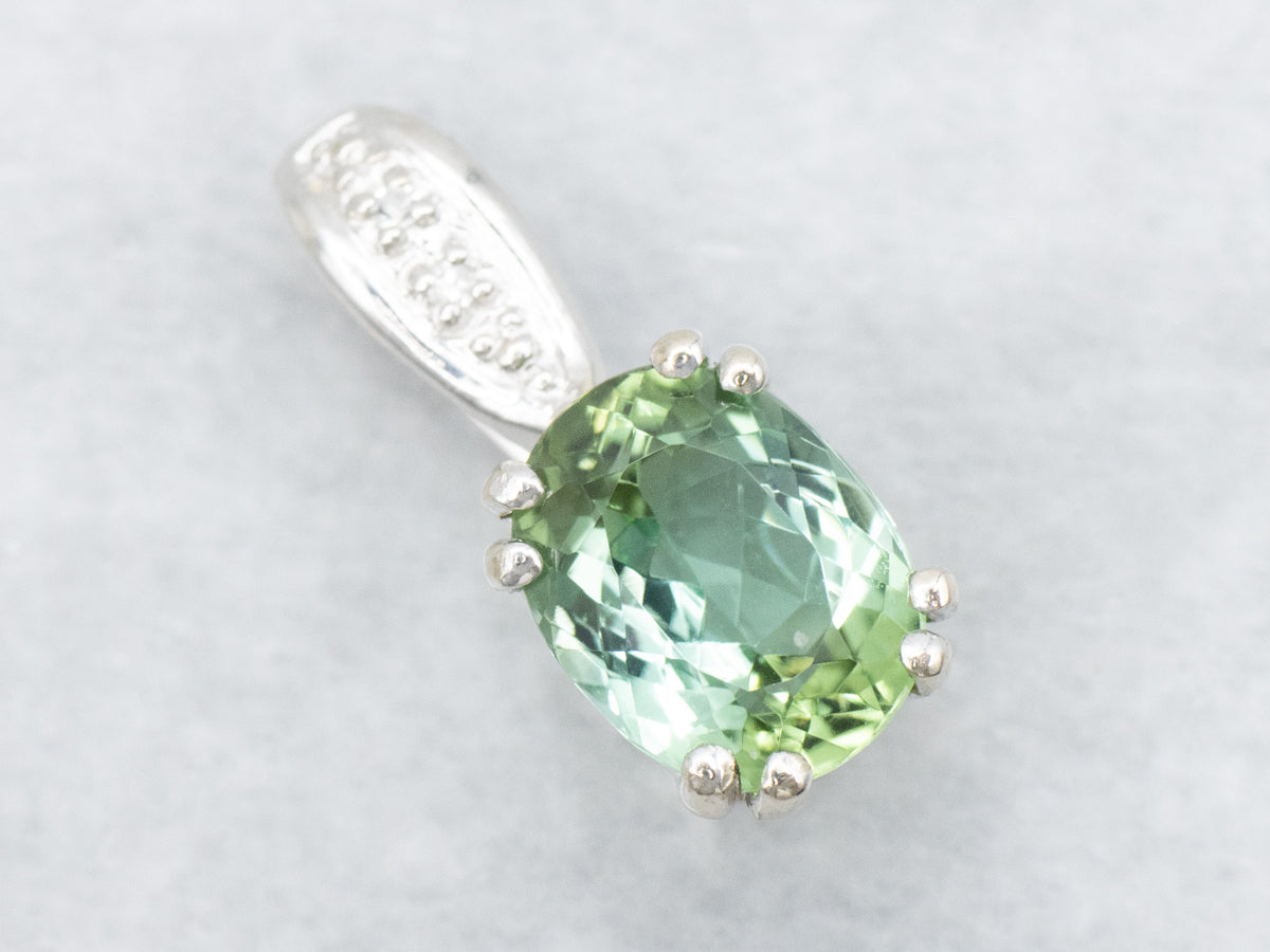 Mint Green Tourmaline and Diamond Pendant