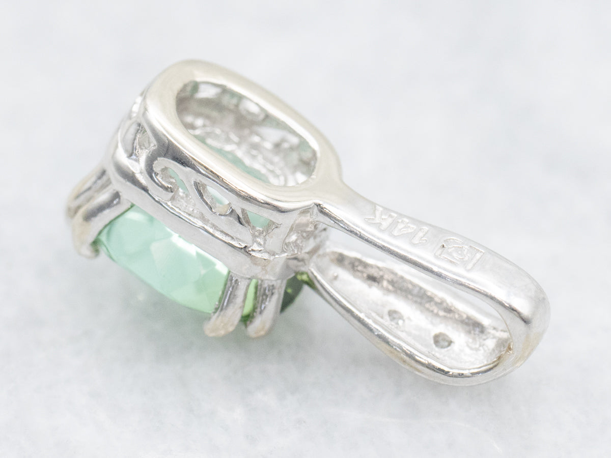 Mint Green Tourmaline and Diamond Pendant