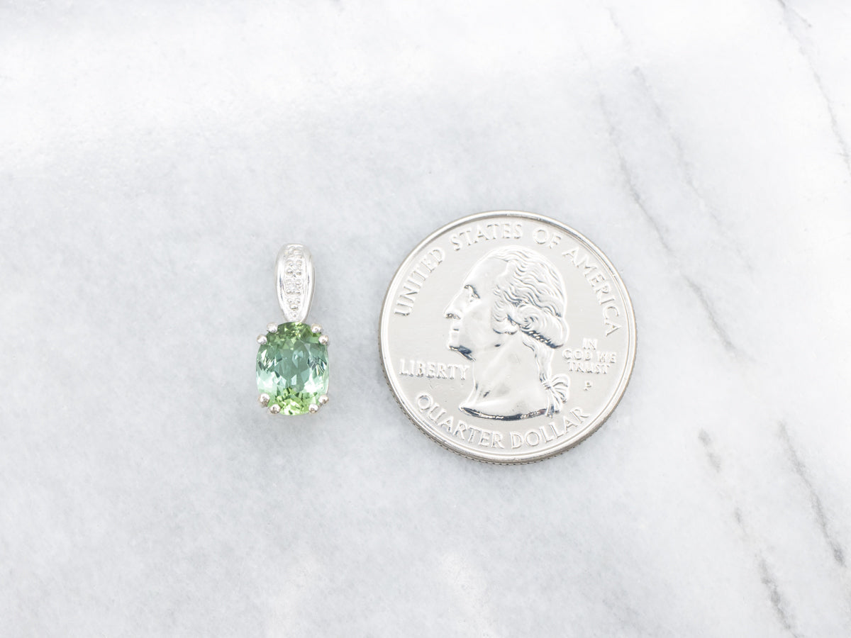 Mint Green Tourmaline and Diamond Pendant