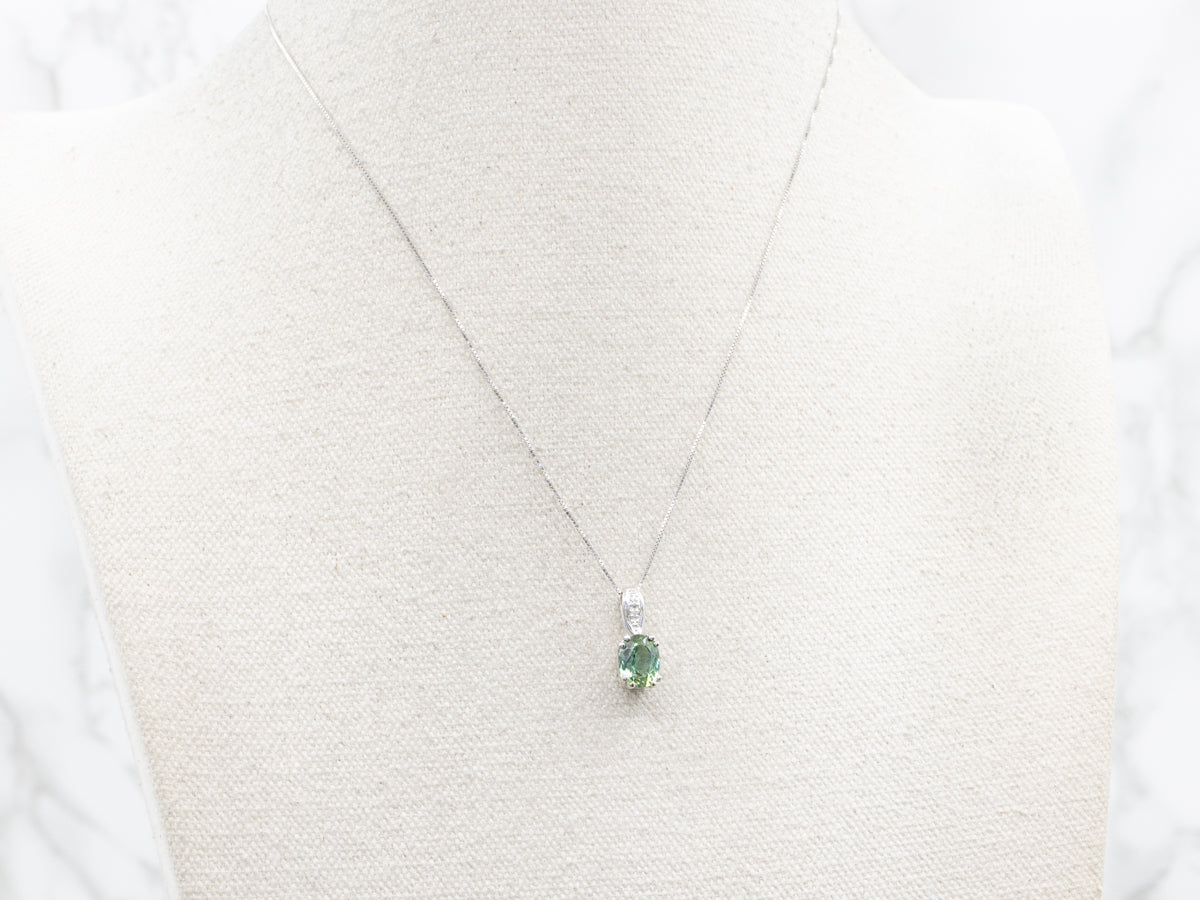 Mint Green Tourmaline and Diamond Pendant