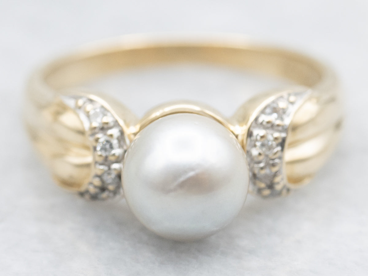 Dove Gray Pearl and Diamond Ring