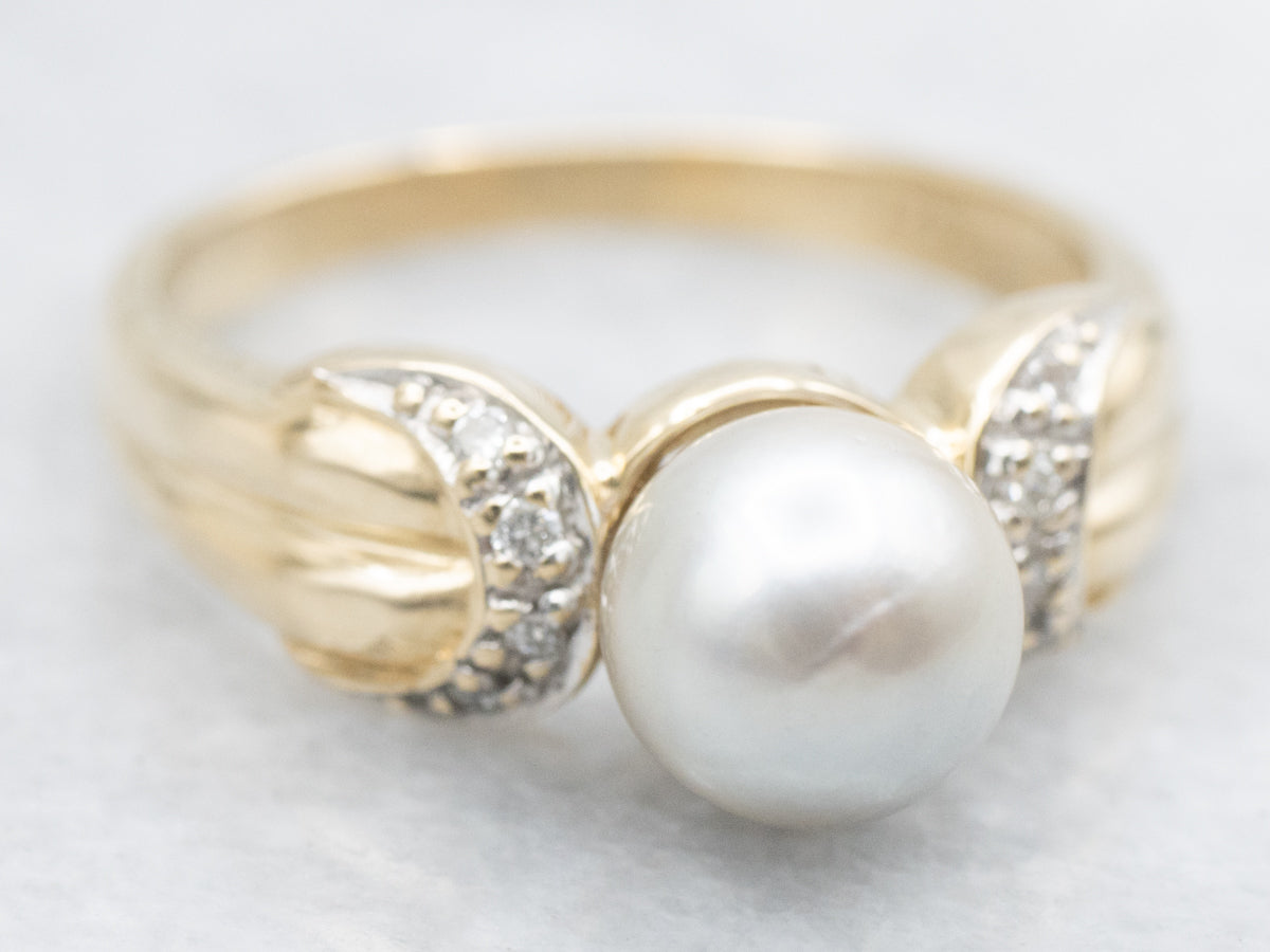 Dove Gray Pearl and Diamond Ring