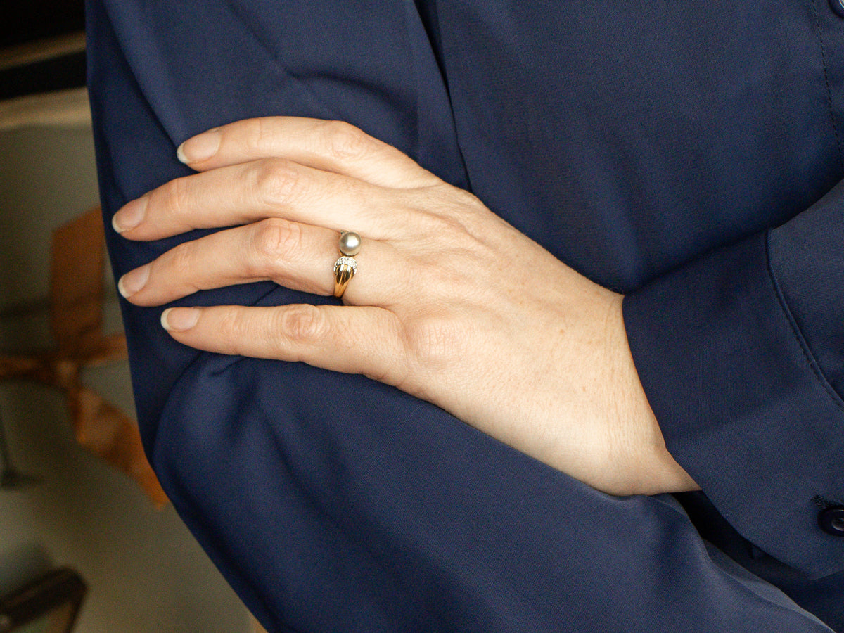Dove Gray Pearl and Diamond Ring