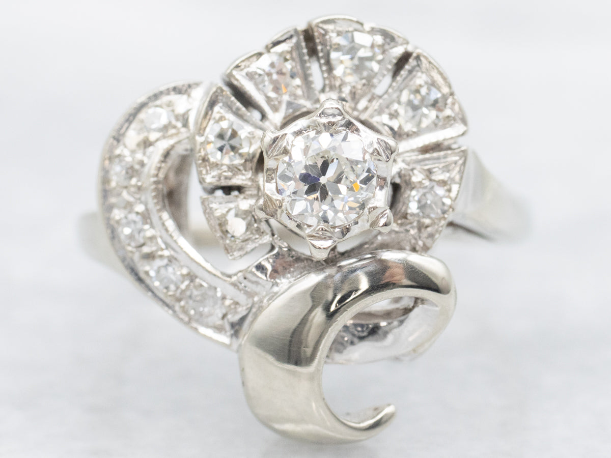 Retro 1950s Old Mine Cut Diamond Cocktail Ring