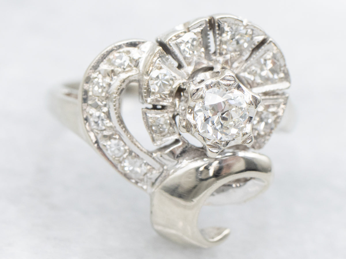 Retro 1950s Old Mine Cut Diamond Cocktail Ring