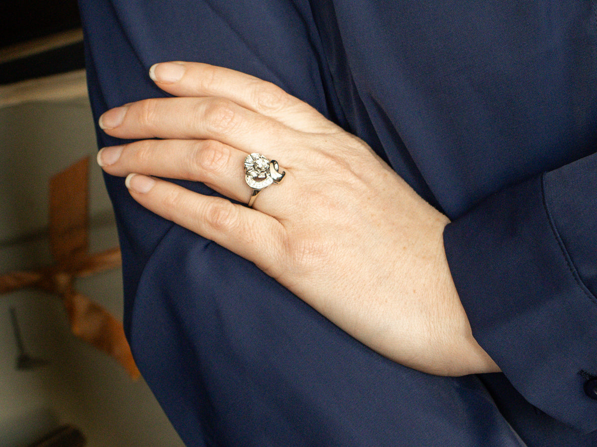 Retro 1950s Old Mine Cut Diamond Cocktail Ring
