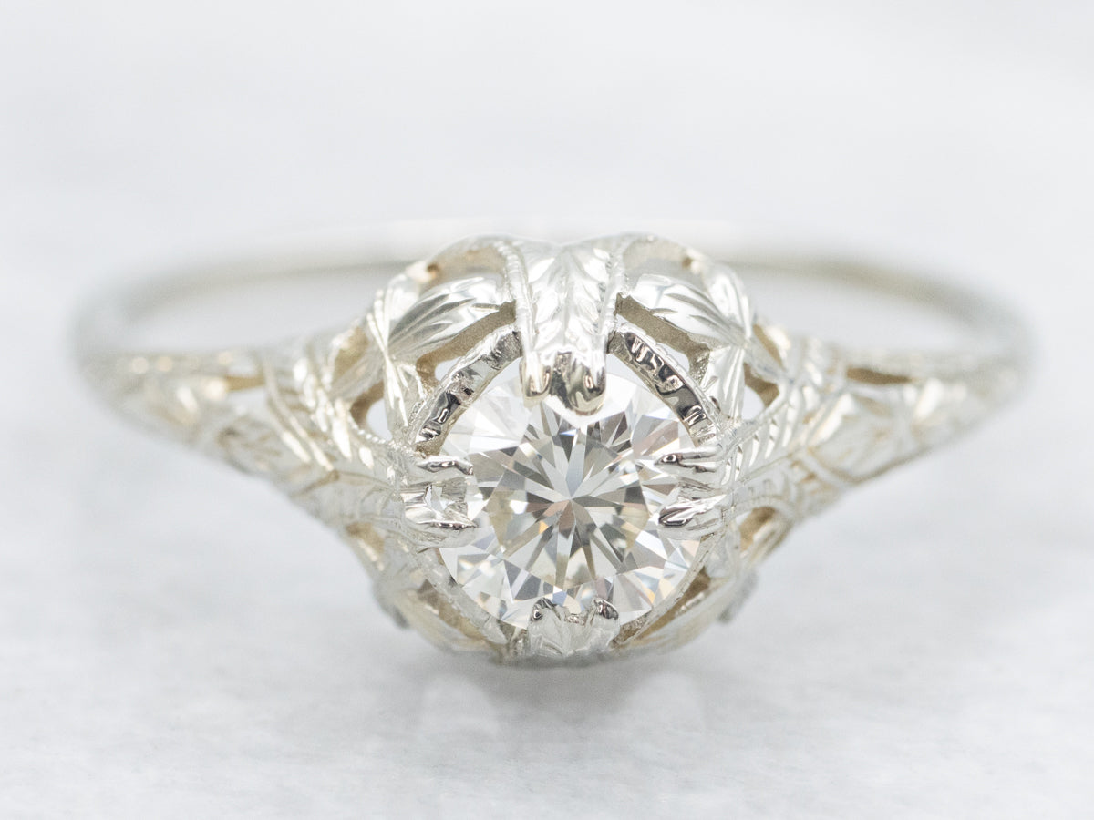 1920s Round Brilliant Diamond Solitaire Engagement Ring