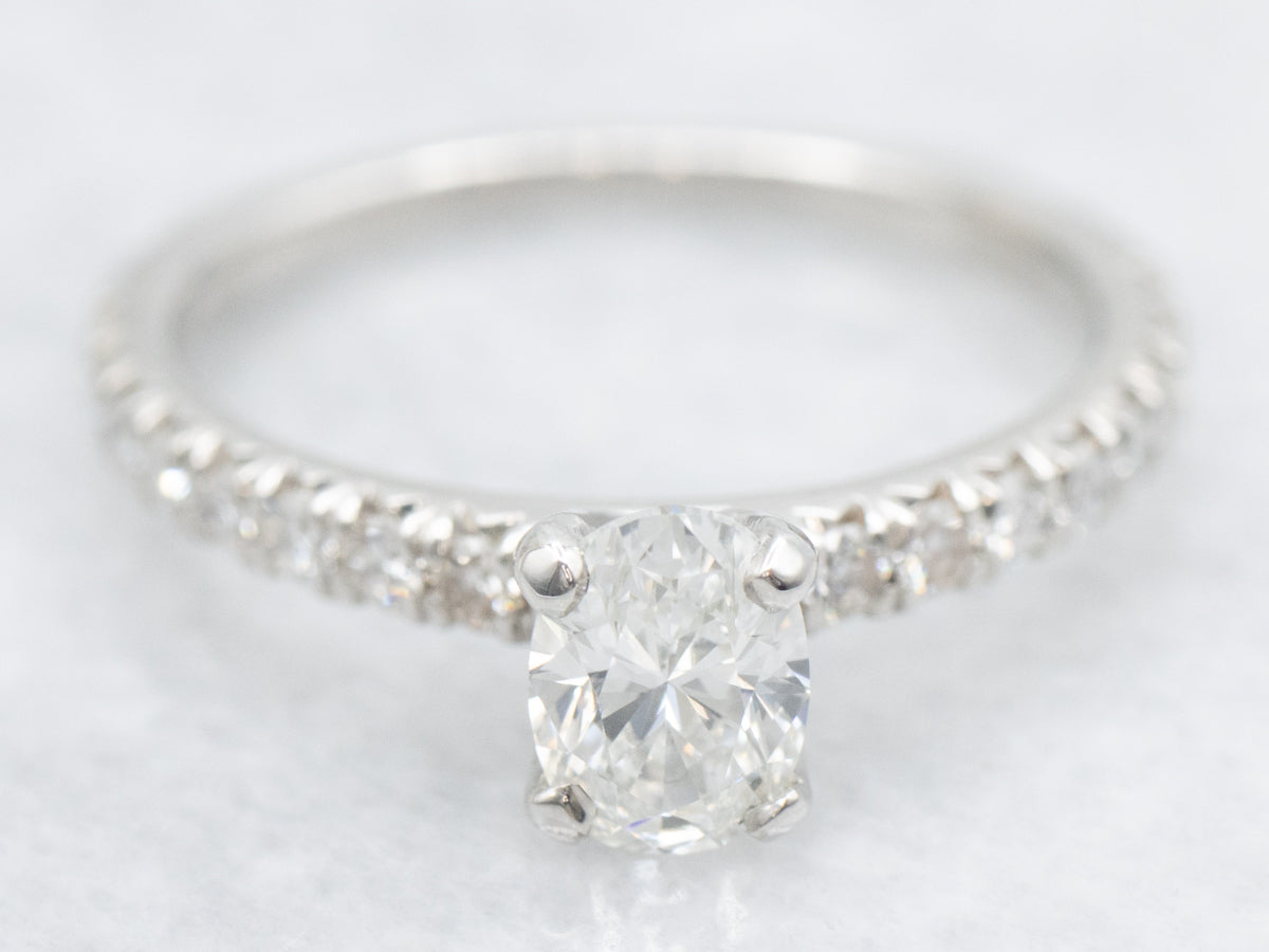 Modern Platinum Oval Cut Diamond Engagement Ring