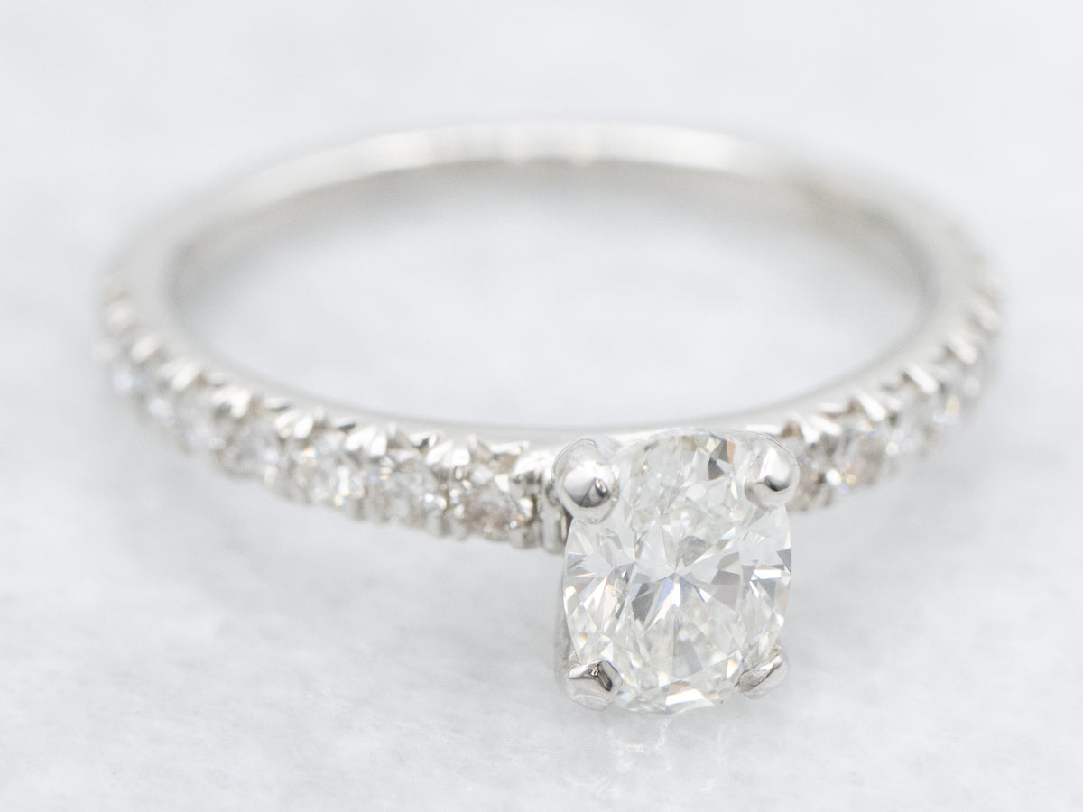 Modern Platinum Oval Cut Diamond Engagement Ring