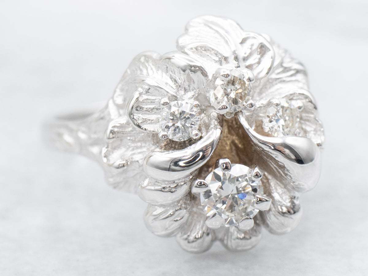 Vintage White Gold Diamond Flower Ring
