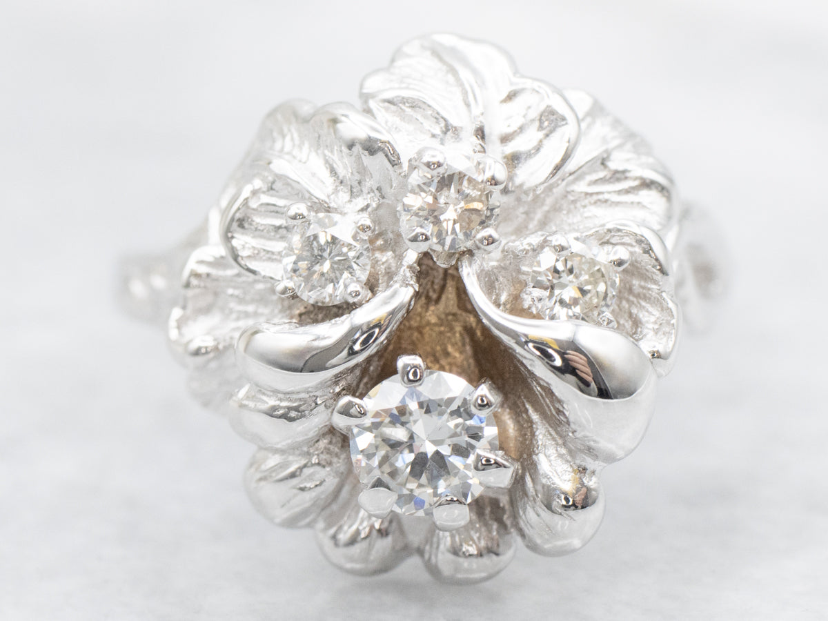 Vintage White Gold Diamond Flower Ring