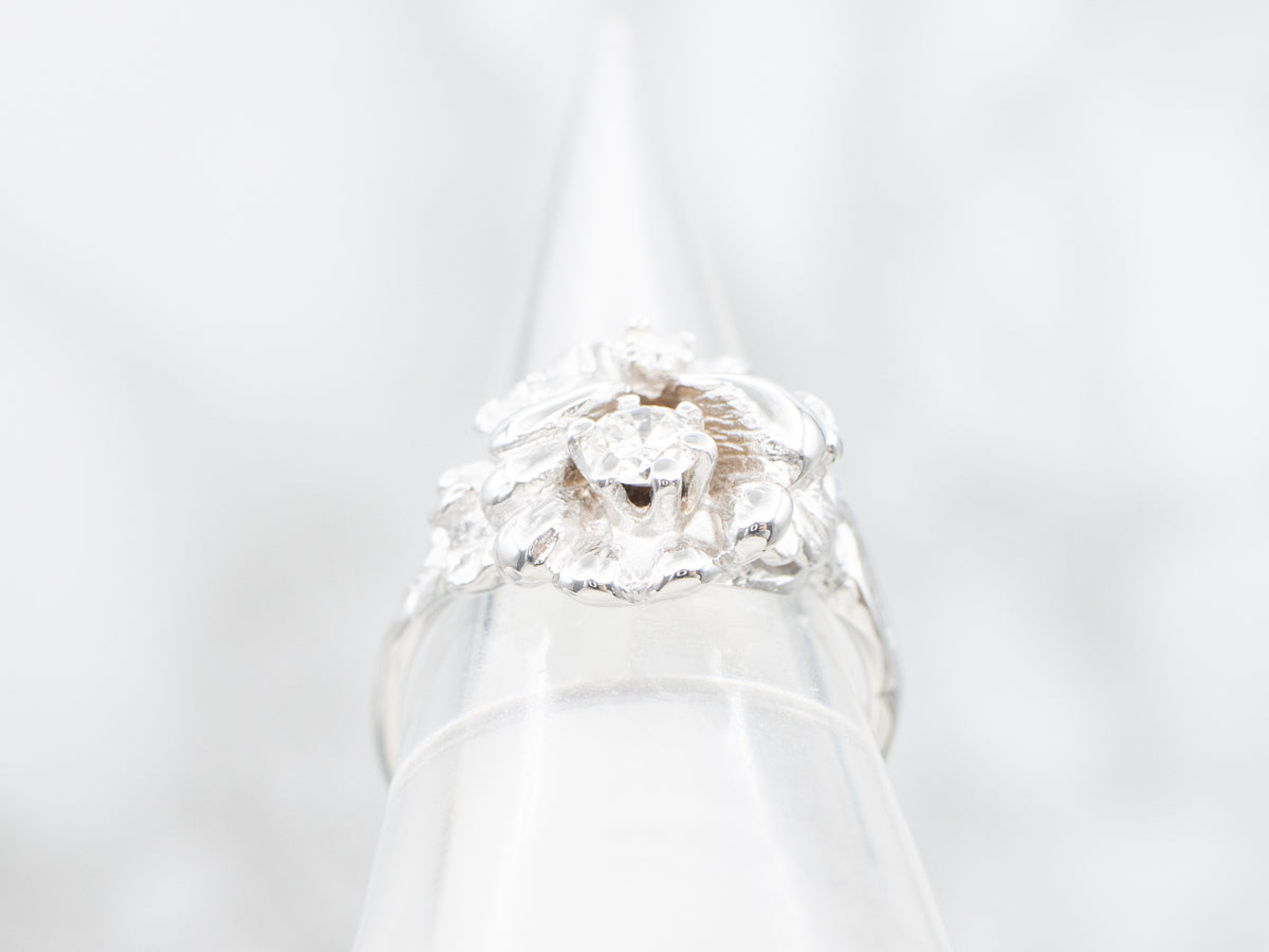 Vintage White Gold Diamond Flower Ring