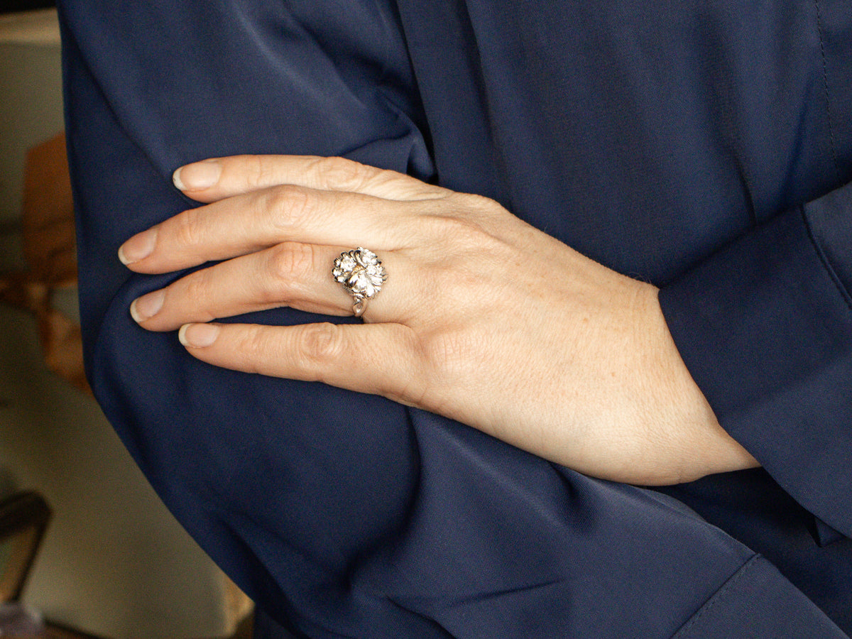 Vintage White Gold Diamond Flower Ring