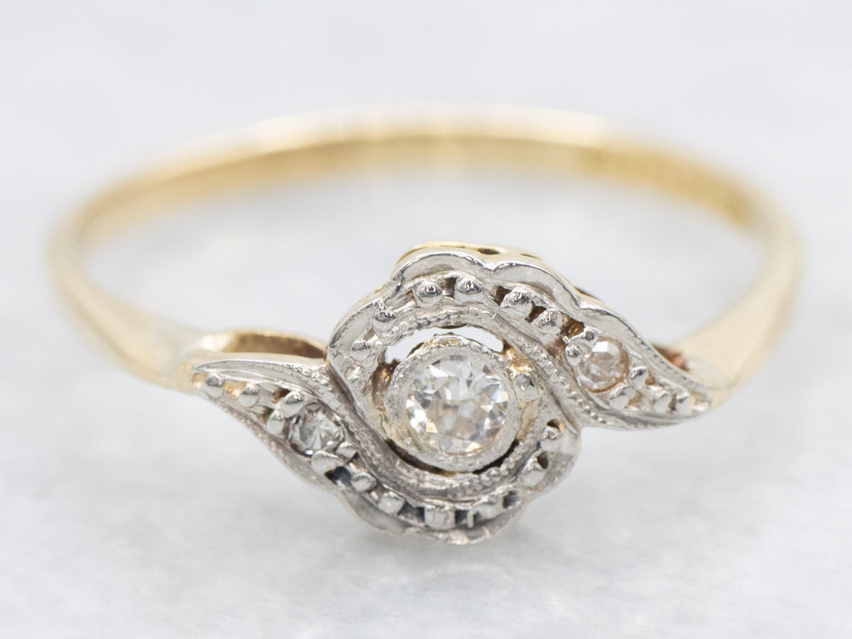 1950s Platinum and Gold Diamond Bypass Ring