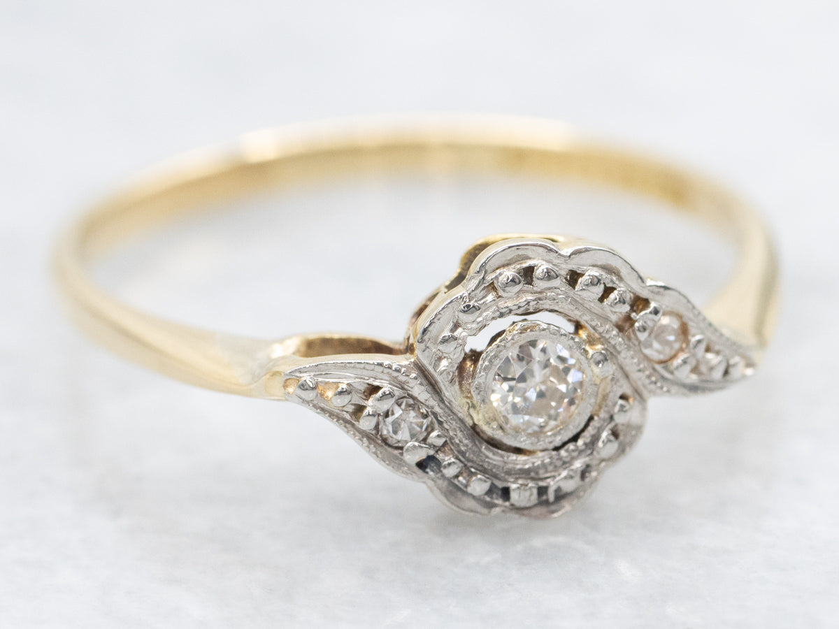 1950s Platinum and Gold Diamond Bypass Ring