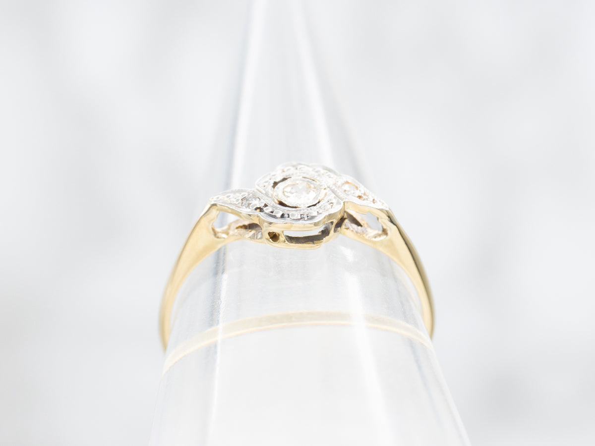 1950s Platinum and Gold Diamond Bypass Ring