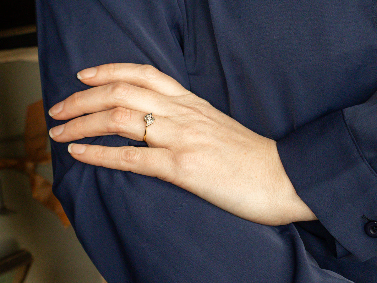 1950s Platinum and Gold Diamond Bypass Ring