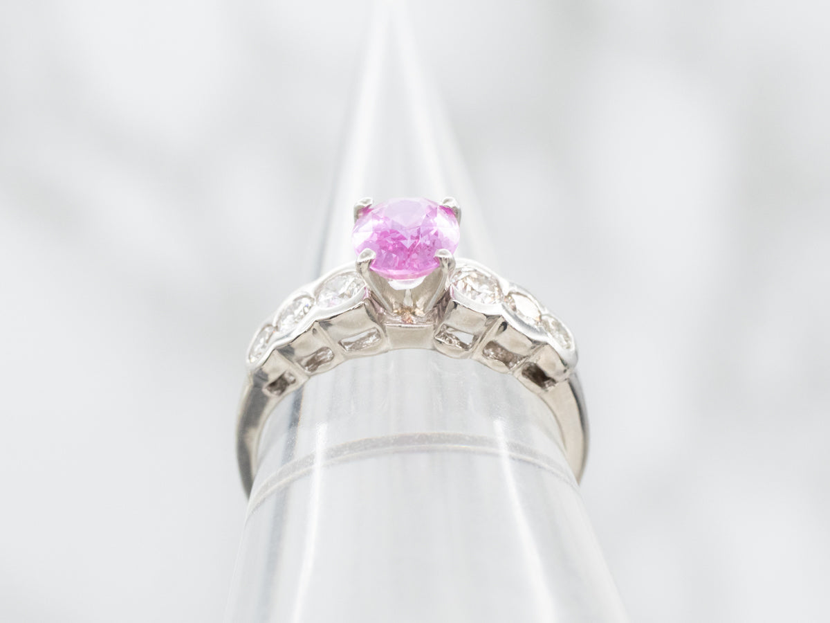 Modern Platinum Pink Sapphire and Diamond Ring