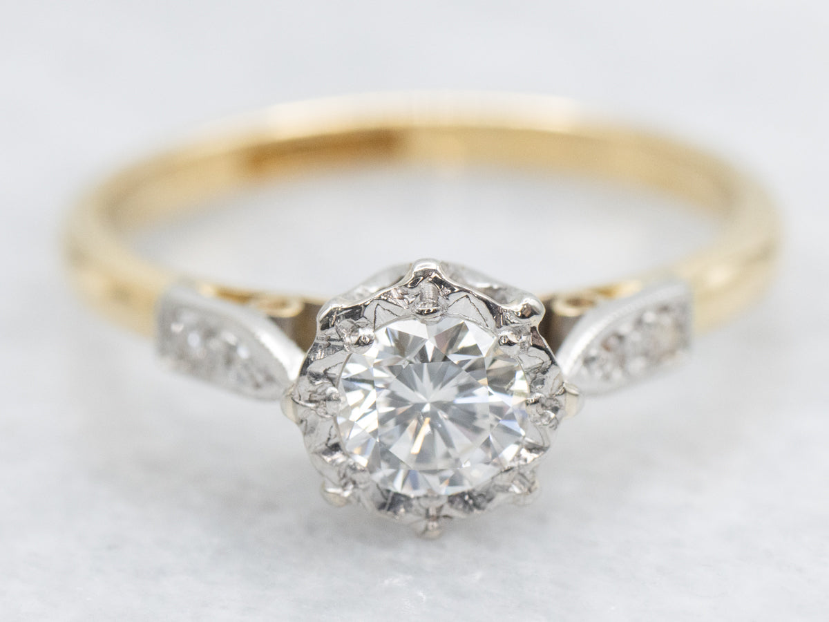 Platinum and Gold Vintage Diamond Engagement Ring