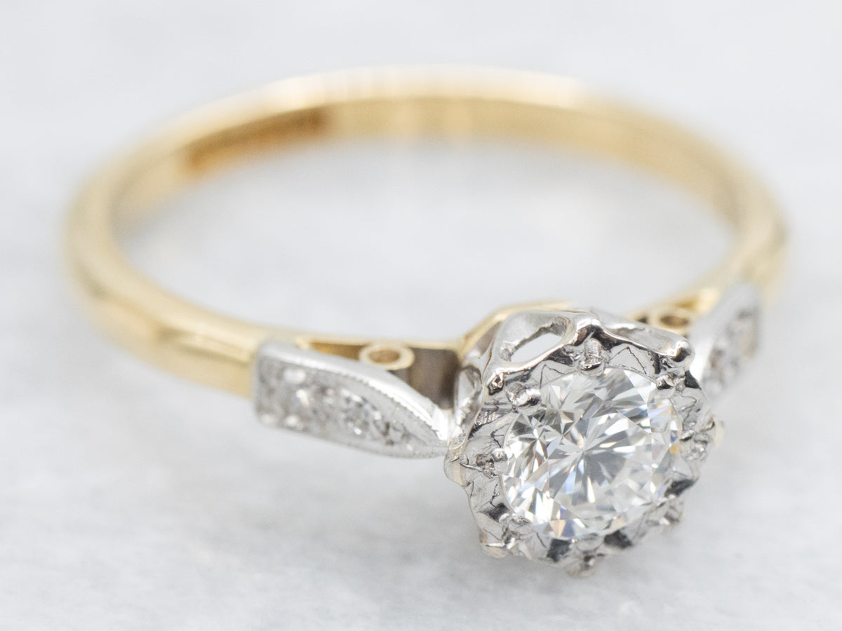 Platinum and Gold Vintage Diamond Engagement Ring