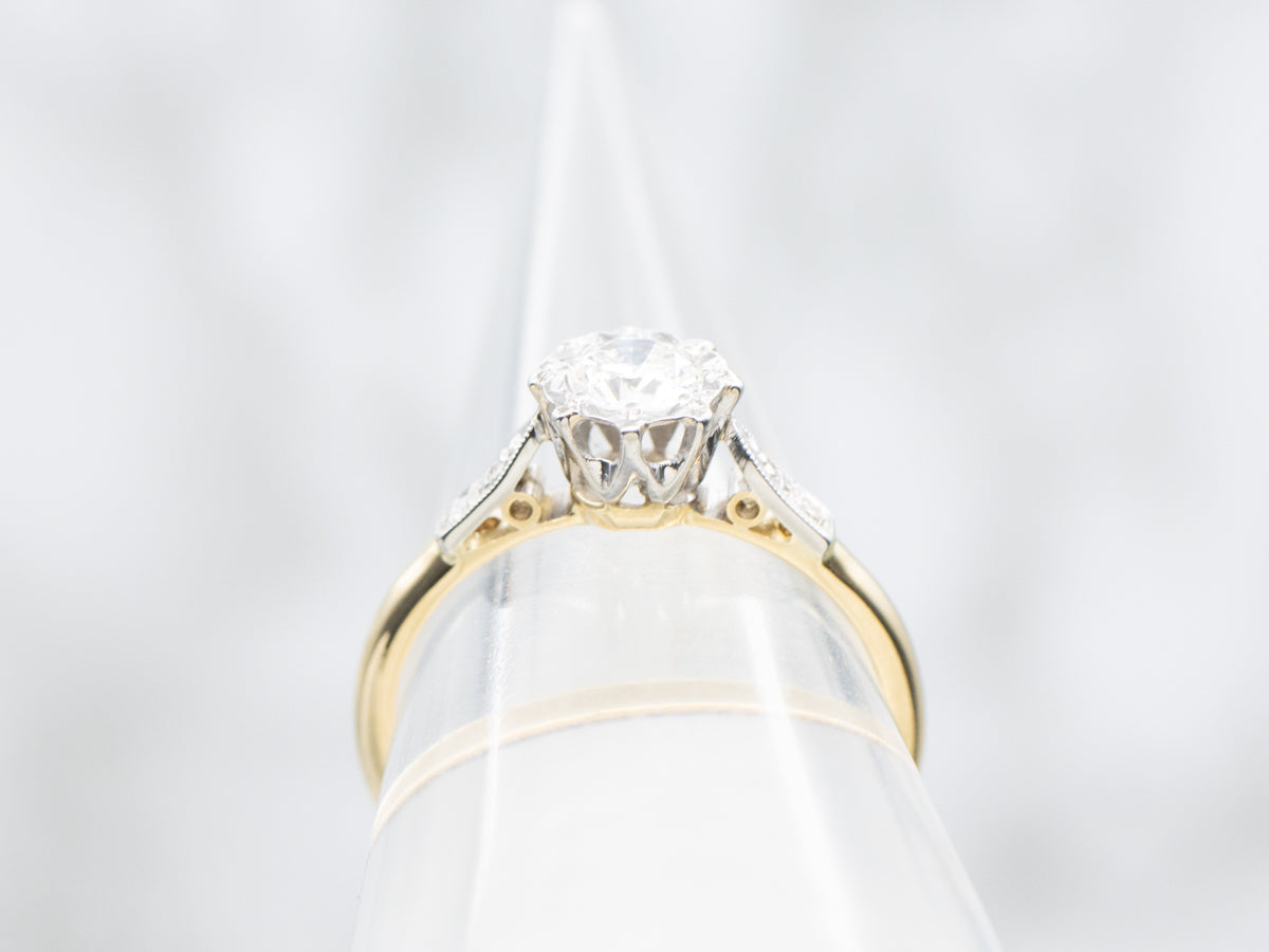 Platinum and Gold Vintage Diamond Engagement Ring
