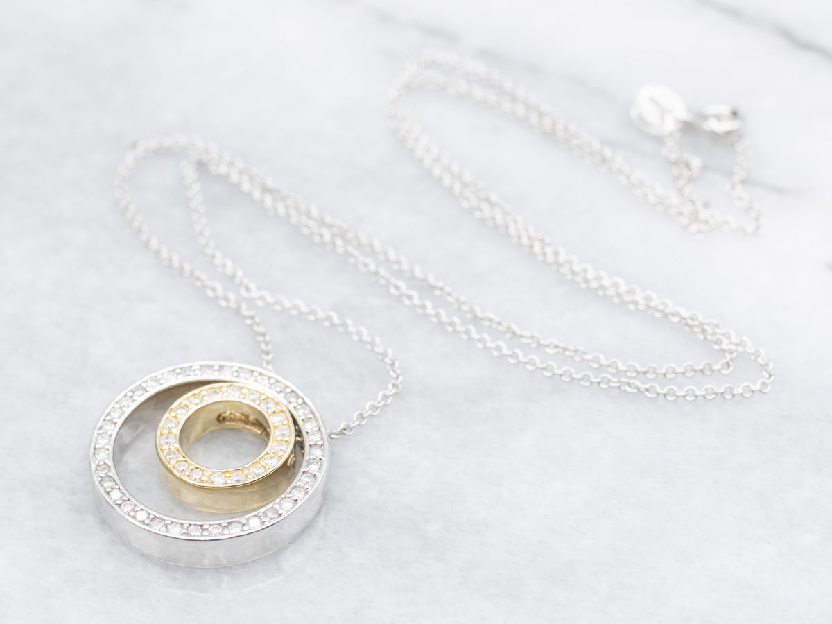 Double Diamond Halo Pendant Necklace