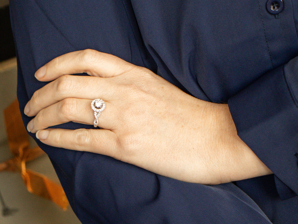 Modern Diamond Halo Engagement Ring