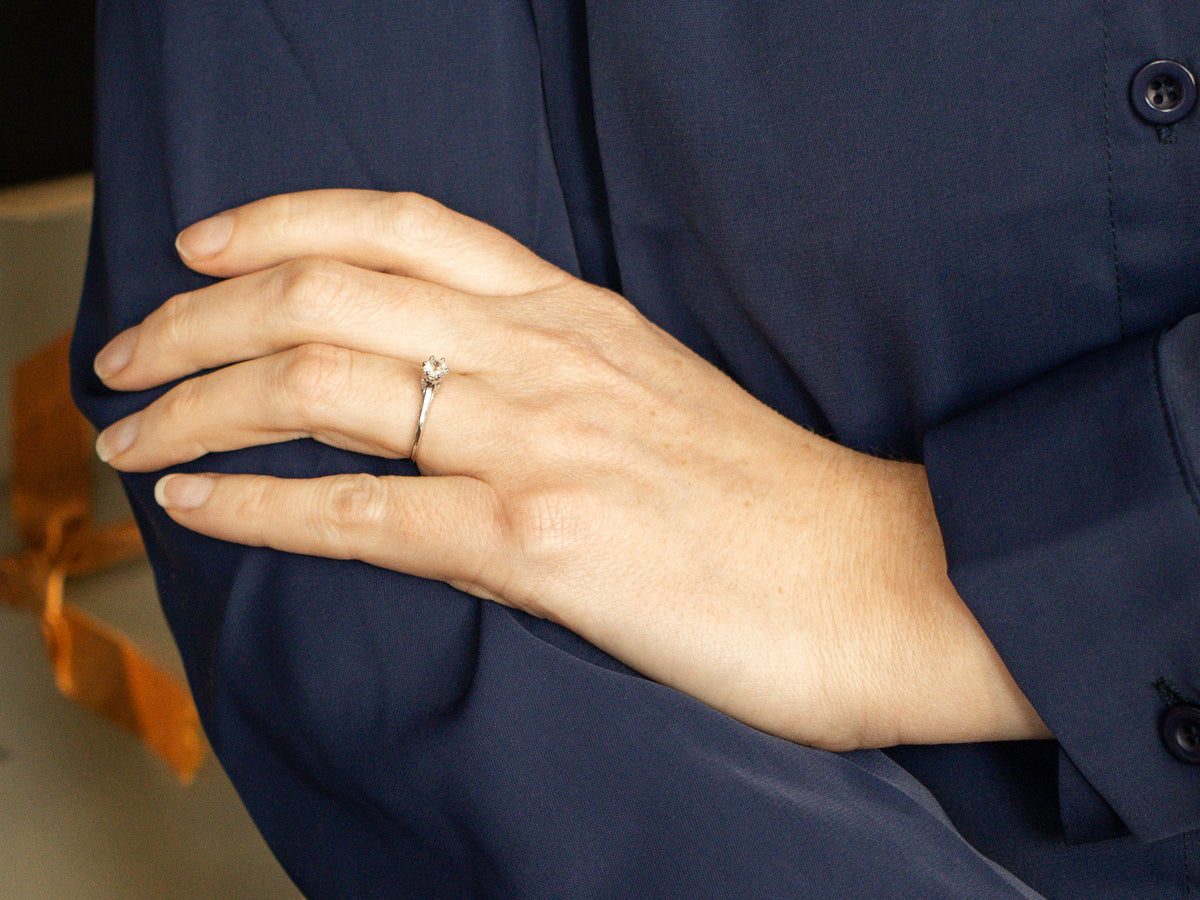 Ornate Diamond Solitaire Engagement Ring with Etched Shoulders