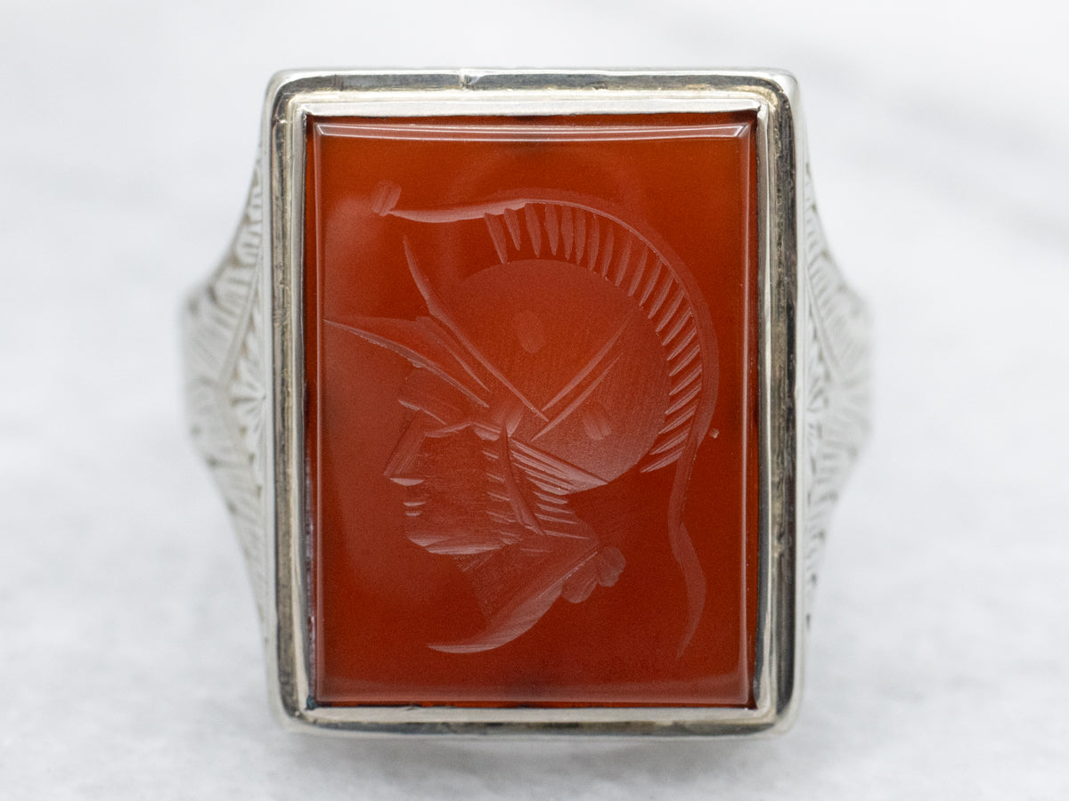 Men's Antique Carnelian Intaglio Ring with Etched Shoulders