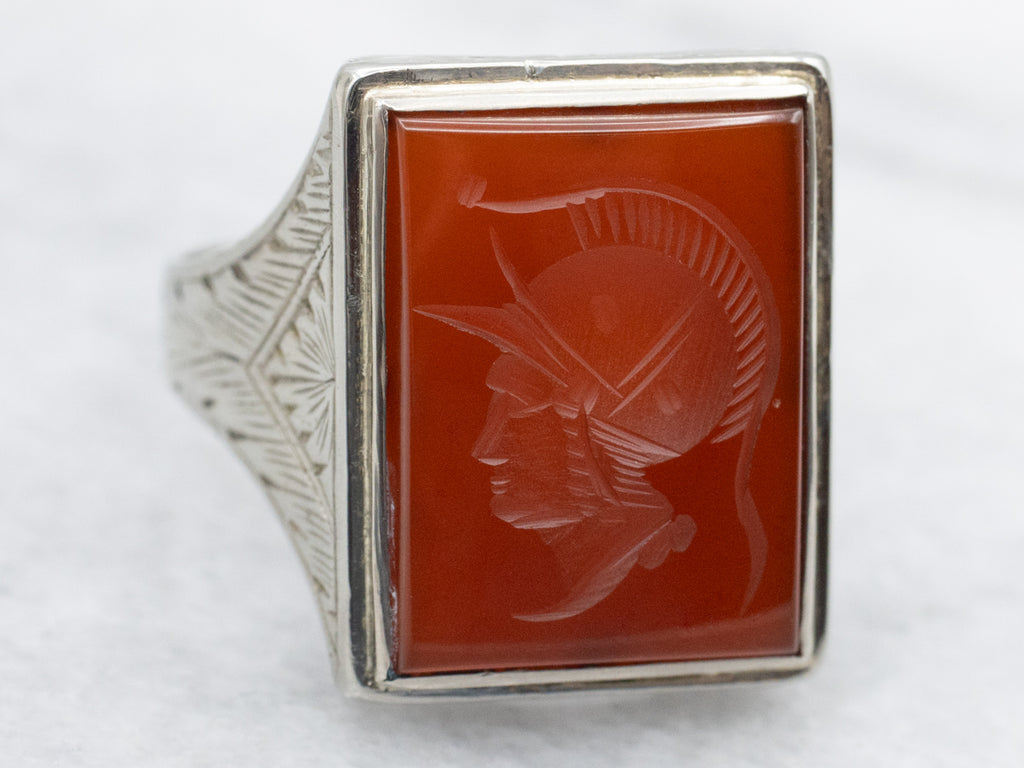 Men's Antique Carnelian Intaglio Ring with Etched Shoulders
