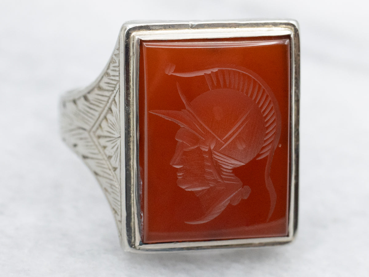 Men's Antique Carnelian Intaglio Ring with Etched Shoulders