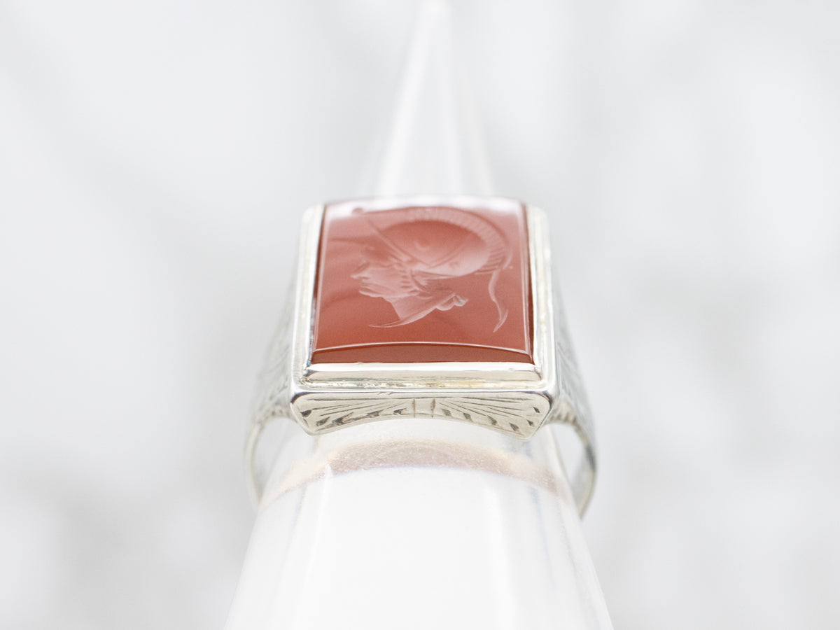 Men's Antique Carnelian Intaglio Ring with Etched Shoulders