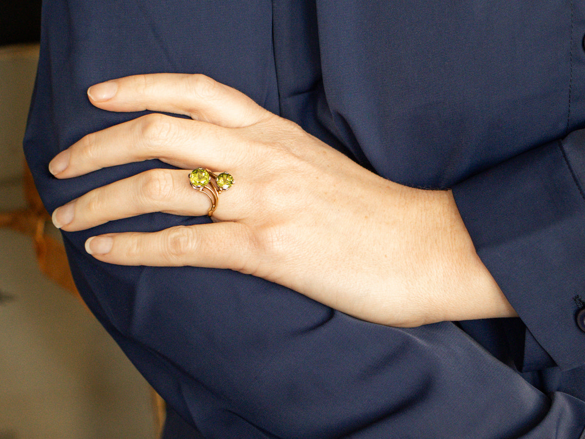Vintage Jabel Peridot and Gold Bypass Ring