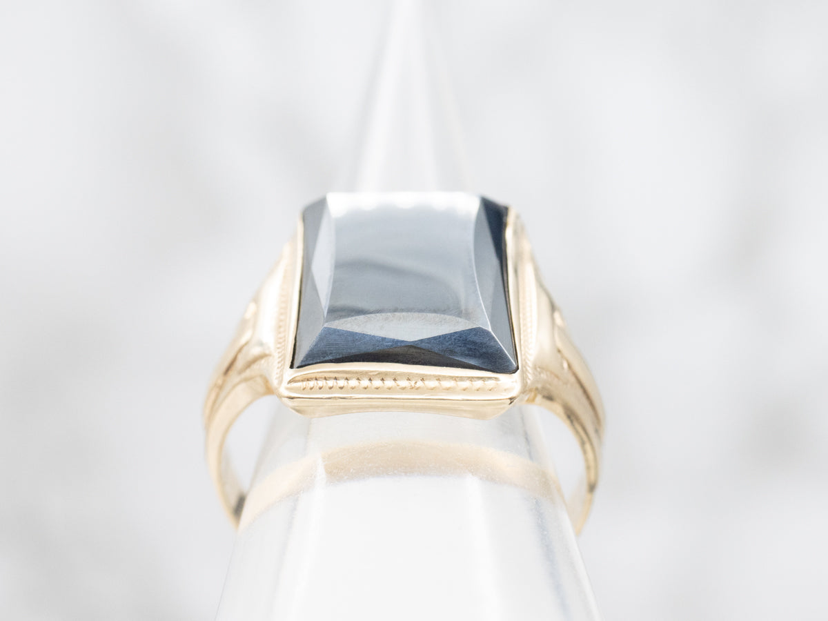 Men's 1950s Hematite Ring with Decorative Shoulders