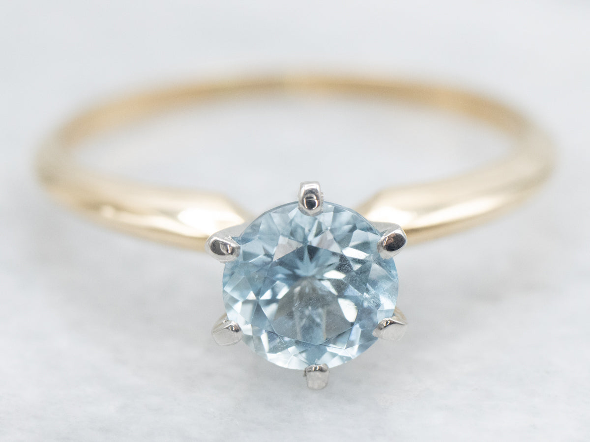 Two Tone Aquamarine Solitaire Ring