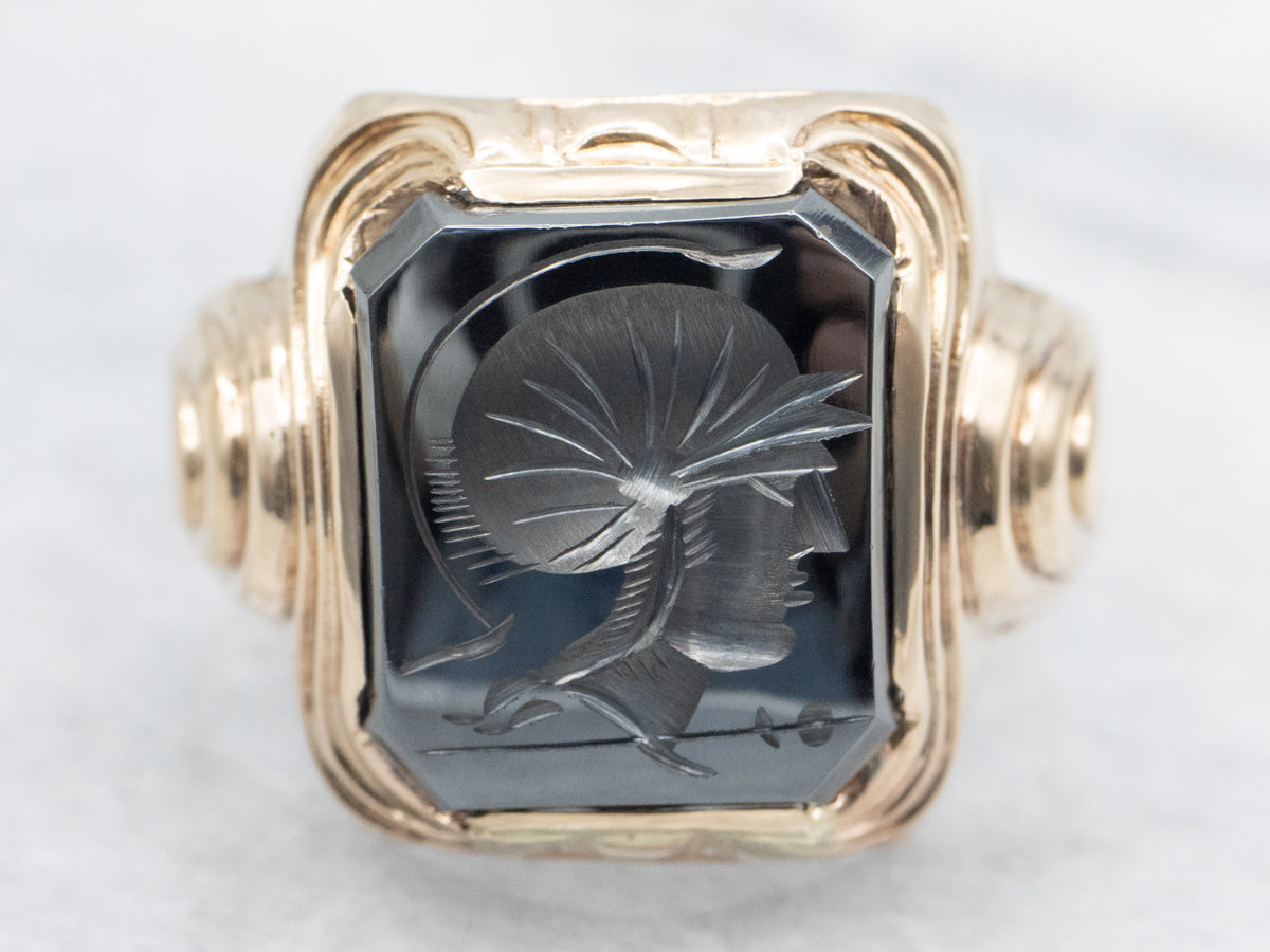 Vintage Men's Hematite Intaglio Ring