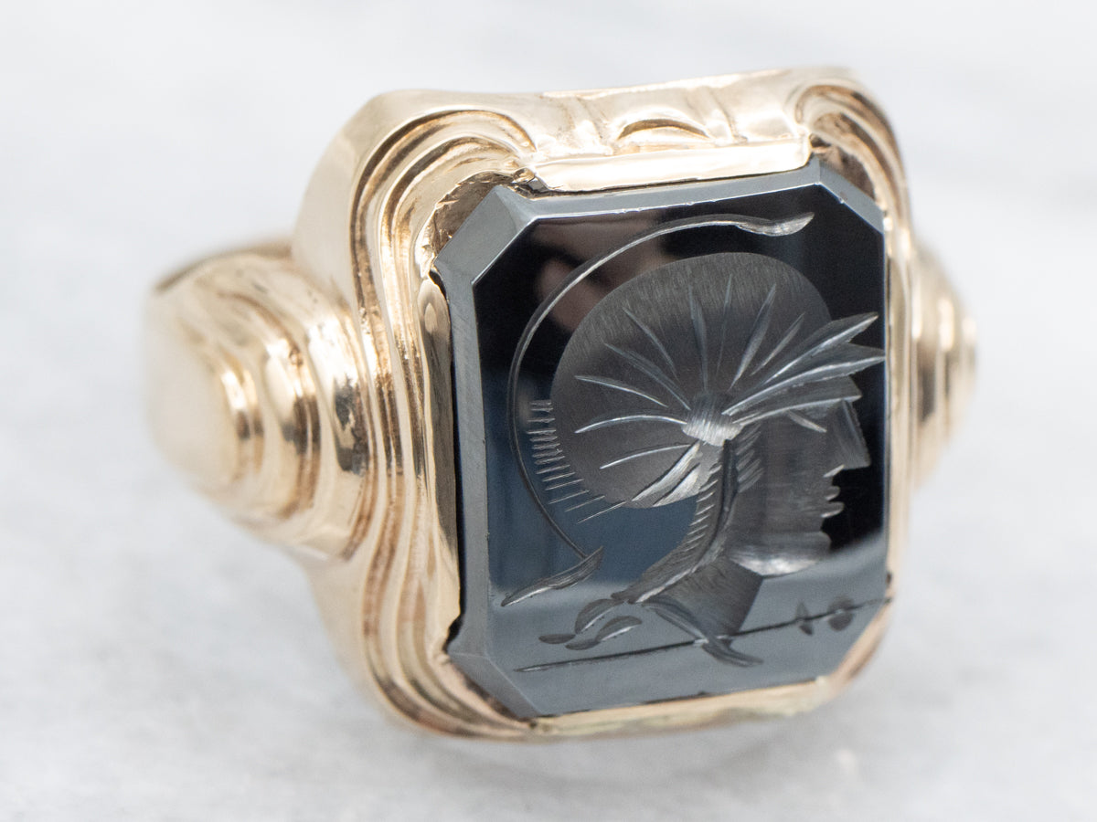 Vintage Men's Hematite Intaglio Ring