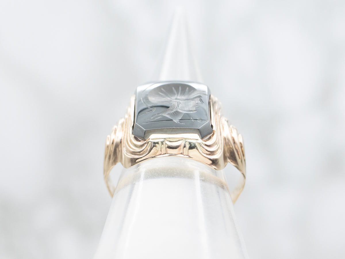 Vintage Men's Hematite Intaglio Ring