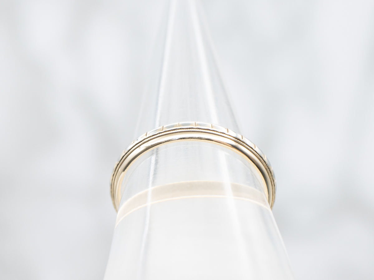 Two Tone Gold Lined Patterned Band with Milgrain Edge